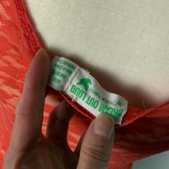 Fitted lace sheer camisole pink orange V-neckline stretchy - size medium - Picture 7 of 8